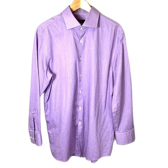 Boss Hugo Boss Lavender White Mini Gingham Check LS Sharp Fit Dress Shirt 17.5/R - Picture 2 of 12